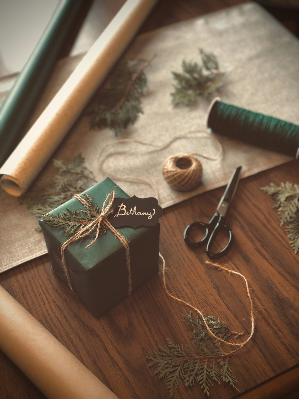 A gift wrapped in kraft paper and twine